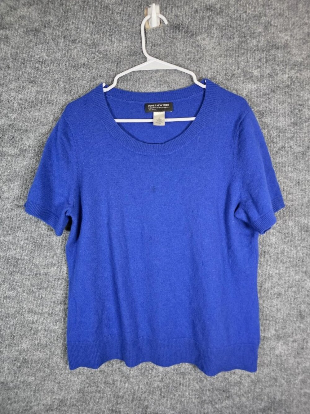 Jones New York Sweater Womens 1X Blue 100% Cashmere Short Sleeve Material Damage
